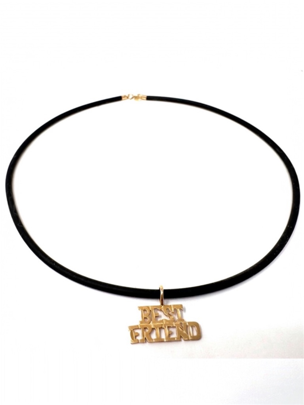 14K yellow gold Best Friend pendant on rubber cord w 14K closure, Italy, NWOT